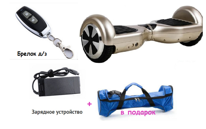 Стандартная комплектация гироскутера (гироскутер, зарядное устройство, чехол-сумка и брелок)